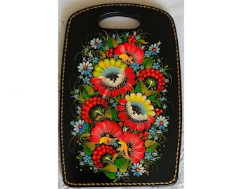 Hand Painted Floral Cutting Board: Ukrainian Petrykivka Art