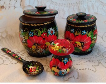 Hand Painted Spice Bowl Set: Ukrainian Petrikovka Kitchen Decor