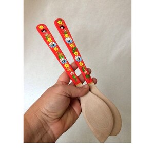 Handmade Wooden Spatula with Petrykivka Floral Painting set of two paddles