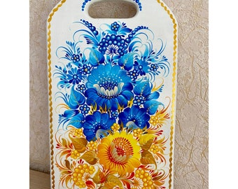 Hand-Painted Petrikovka Cutting Board, Ukrainian Floral Decor