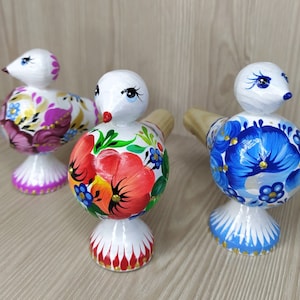 Wooden Whistle Bird Hand-painted Bird-shaped whistle Children's whistle toy Ukrainian souvenir Gift for children Petrikovka Easter decor