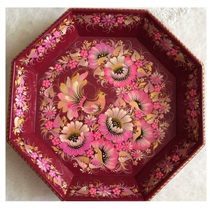 Hand painted wood candy bowl Octagonal candy bowl Hand painted candy bowl with flower pattern Petrykivka painting Ukraine Easter 2025