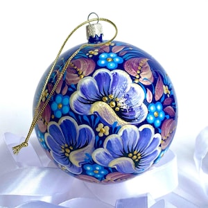 Hand-Painted Christmas Ball Ornament: Petrykivka Floral Decor