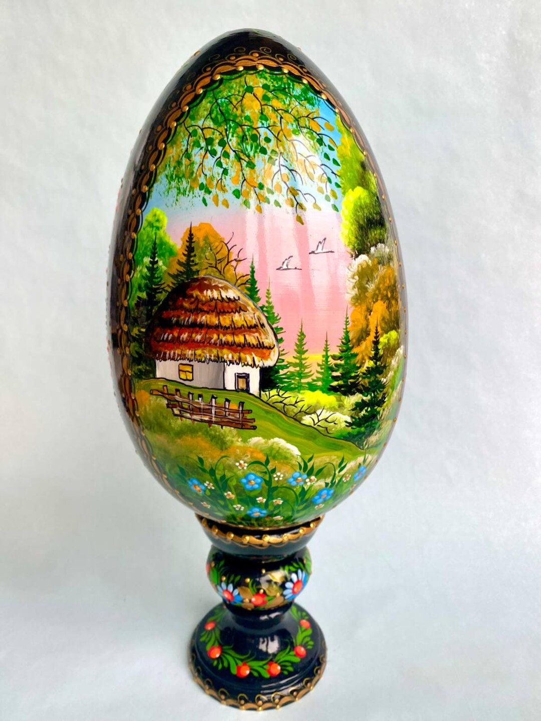 Hand-painted Wooden Easter Egg With Stand: Ukrainian Petrykivka Art - Etsy