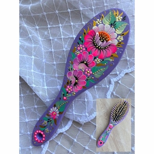 Massage wooden pink comb Comb is painted in flowers Hair accessories Ukrainian souvenir Petrykivka painting Gift Mother&#39;s Day