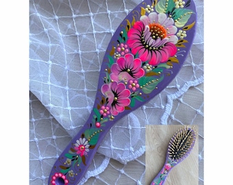 Hand-Painted Floral Wooden Hair Comb, Ukrainian Petrykivka Art