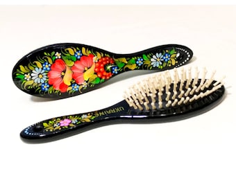 Hand-Painted Wooden Hair Comb: Ukrainian Petrykivka Floral Design