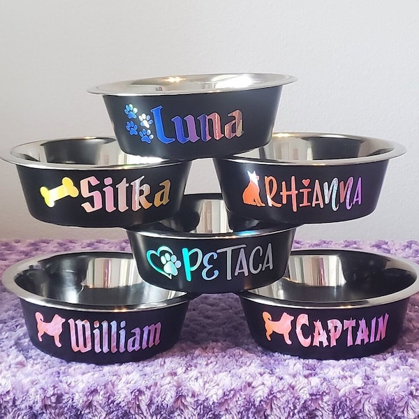 Personalized Small and Large Dog Bowl, Custom Pet Bowl, Stainless Steel Dog Bowl, Dog Food Bowl, Black Dog Bowl, Personalized Puppy Bowl