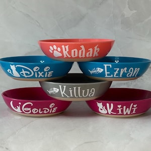 Personalized Cat or Small Dog Bowl with Name, Plastic Cat or Puppy Dish with Anti Slide Bottom, Durable Kitten or Puppy Food Bowl, Pet Bowl