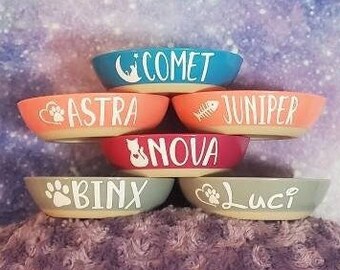 Personalized Cat or Small Dog Bowl with Name, Plastic Cat or Puppy Dish with Anti Slide Bottom, Durable Kitten or Puppy Food Bowl, Pet Bowl