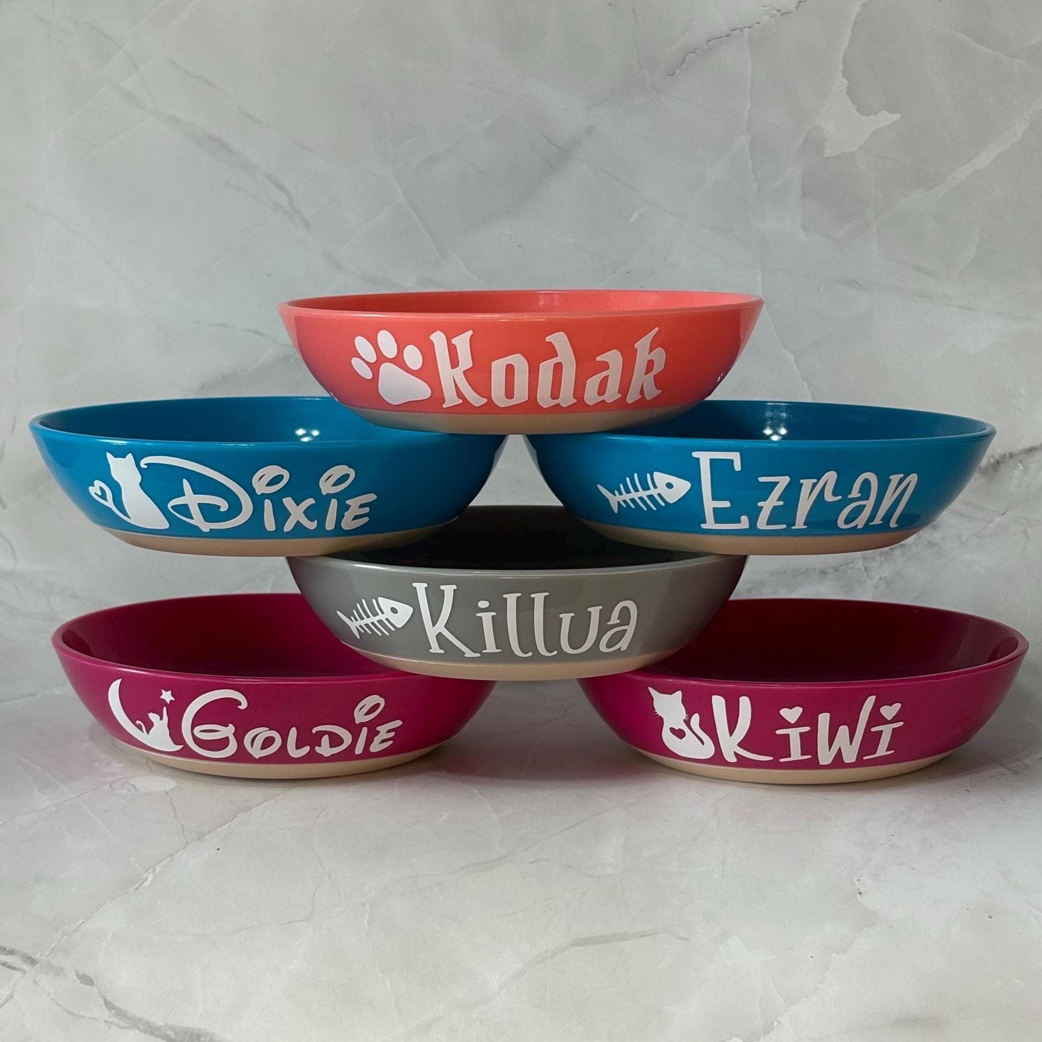 Personalized Cat or Small Dog Bowl with Name, Plastic Cat or Puppy Dish with Anti Slide Bottom, Durable Kitten or Puppy Food Bowl, Pet Bowl