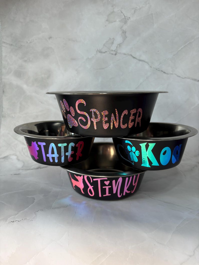 Comedero personalizado para perros, comedero a medida para mascotas, comedero de acero inoxidable para perros, comedero para comida de perros, comedero negro para perros, comedero personalizado para cachorros imagen 19