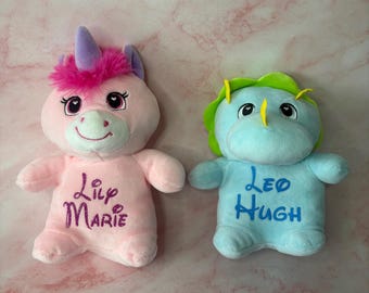 Dinosaur or Unicorn Stuffie, Personalized Unicorn or Dinosaur Stuffed animal, Custom Plush Dinosaur, Custom Pink Unicorn, Dinosaur Lover