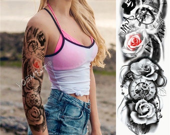 Tatouage temporaire bras complet manches autocollants art corporel hommes femme