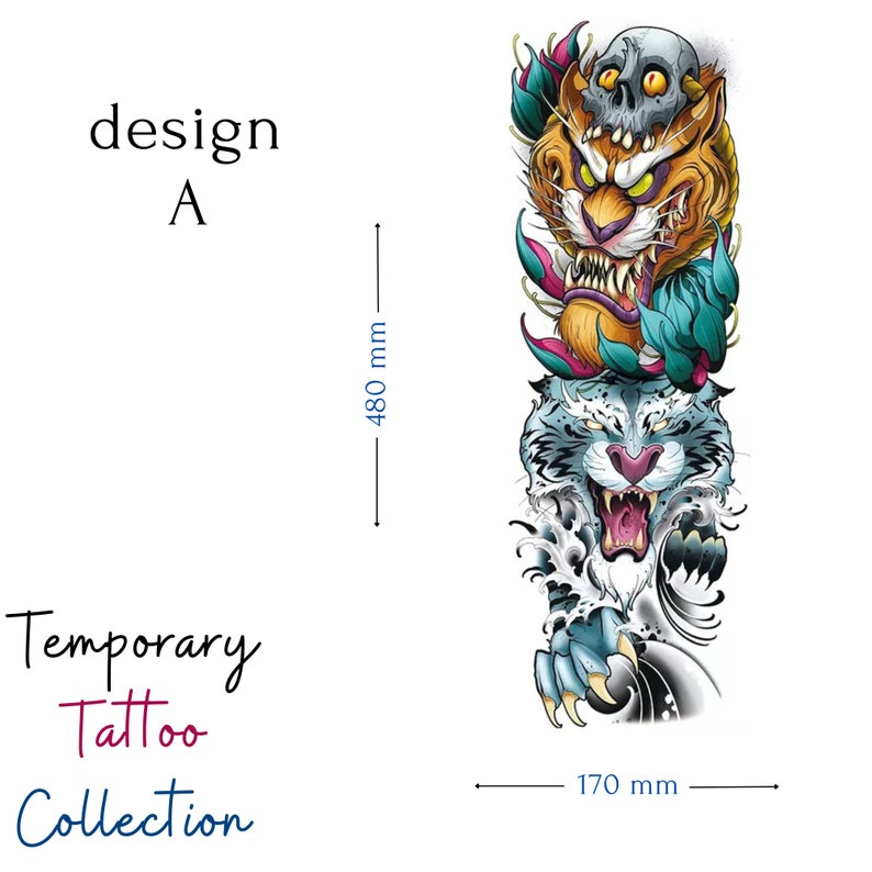 Temporary Tattoo Sleeve Arm Tattoos Gift Idea Instant Art Short Term Colored Inspired Body ...