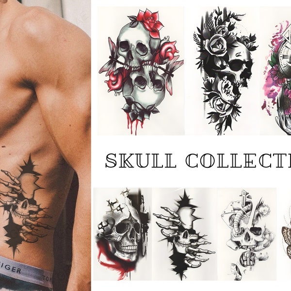 Temporary Tattoo Skull Tattoos Gift Idea Instant Art Short Term Skull-inspired Body Stickers Press on Fake Decals Fashion Accessories