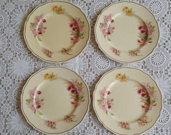 Four Royal Doulton 'Orchid' Dinner Plates, beautiful vintage 1940s plates