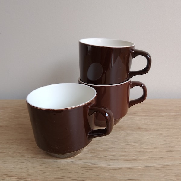 Vintage 1970s Crown Lynn Pottery Colour Glaze, Brown Coffee Cups, Made in New Zealand