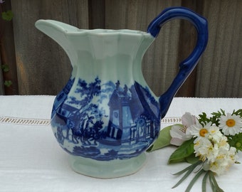 Vintage Victoria Ware Flow Blue Ironstone Jug / Pitcher, with the Royal Arms Mark