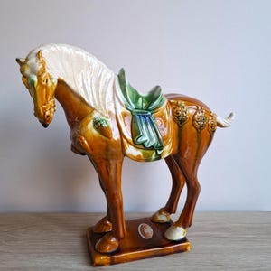 Vintage Imperial War Horse Large Ceramic Figurine Luoyang Arts Ceramic Factory China vintage decor ceramic arts vintage gift collectable