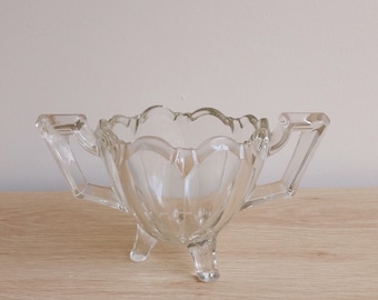 Beautiful vintage 1930s Open Sugar Bowl with handles, Crown Crystal Glass Company Sydney