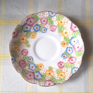 Vintage Royal Albert Saucer, pink, blue, yellow and green flowers, Crown china, England