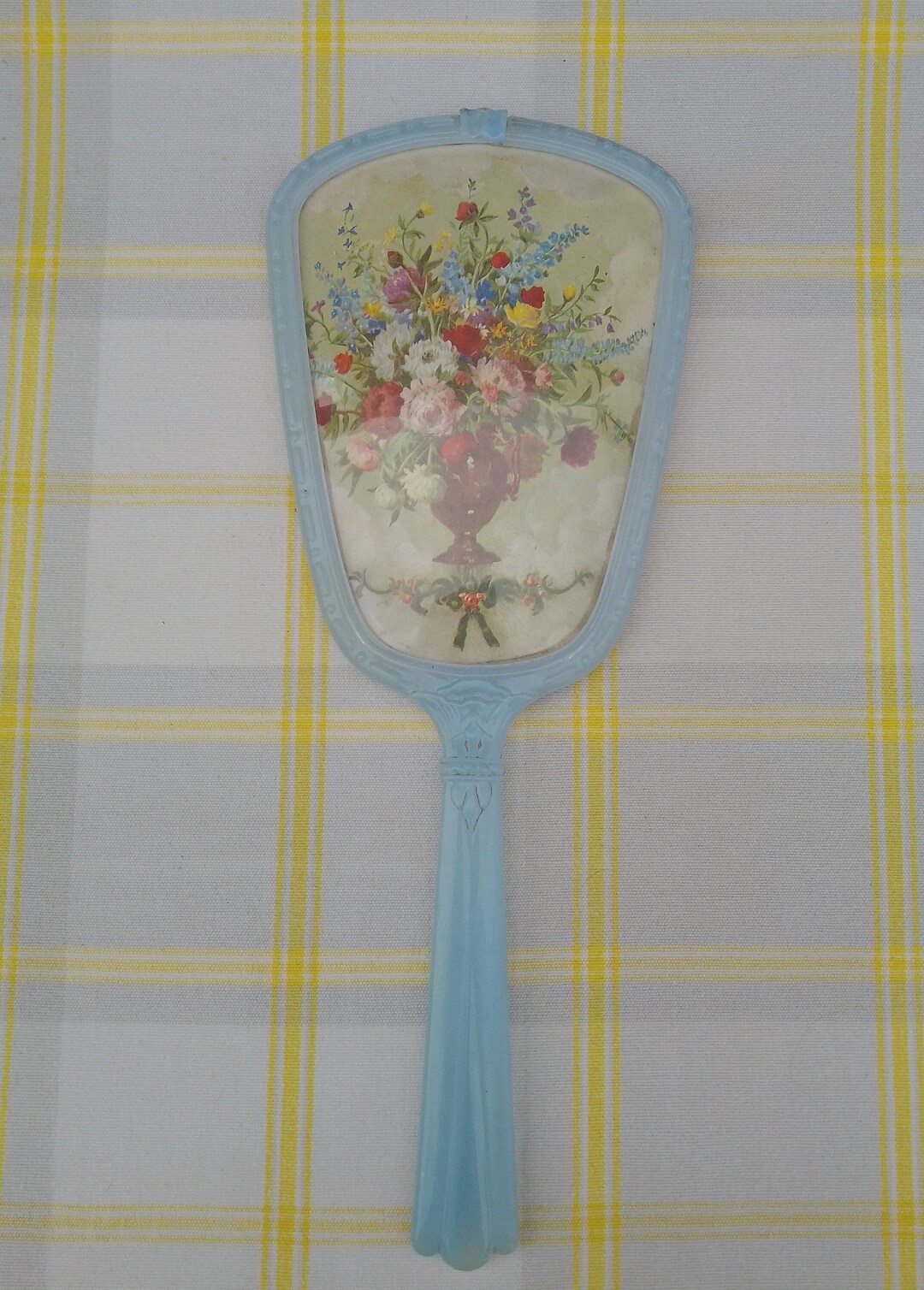 Vintage Handheld Vanity Mirror Blue Plastic Handle With a Etsy