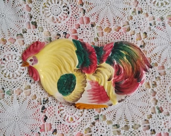 Vintage Midcentury Rooster hand painted plate, Made in Italy
