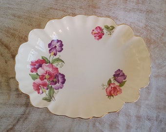 Vintage 1950s Old Foley James Kent Staffordshire, Sweet Peas trinket dish or candy dish, Made in England