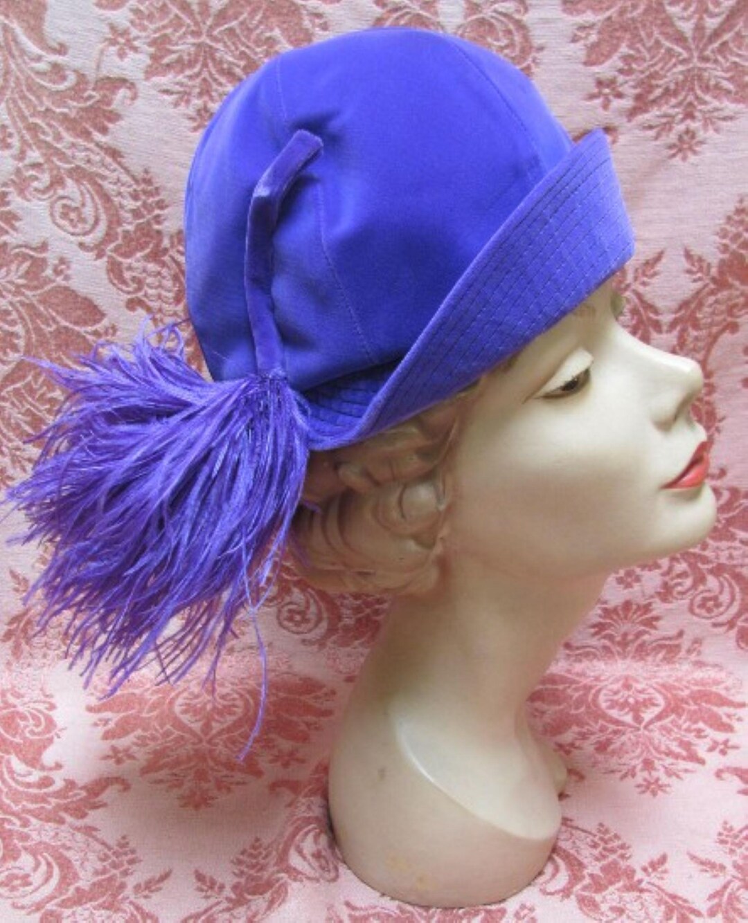 Vintage 1940s Royal Purple Velveteen Brimmed Cloche Hat With Horsetail ...