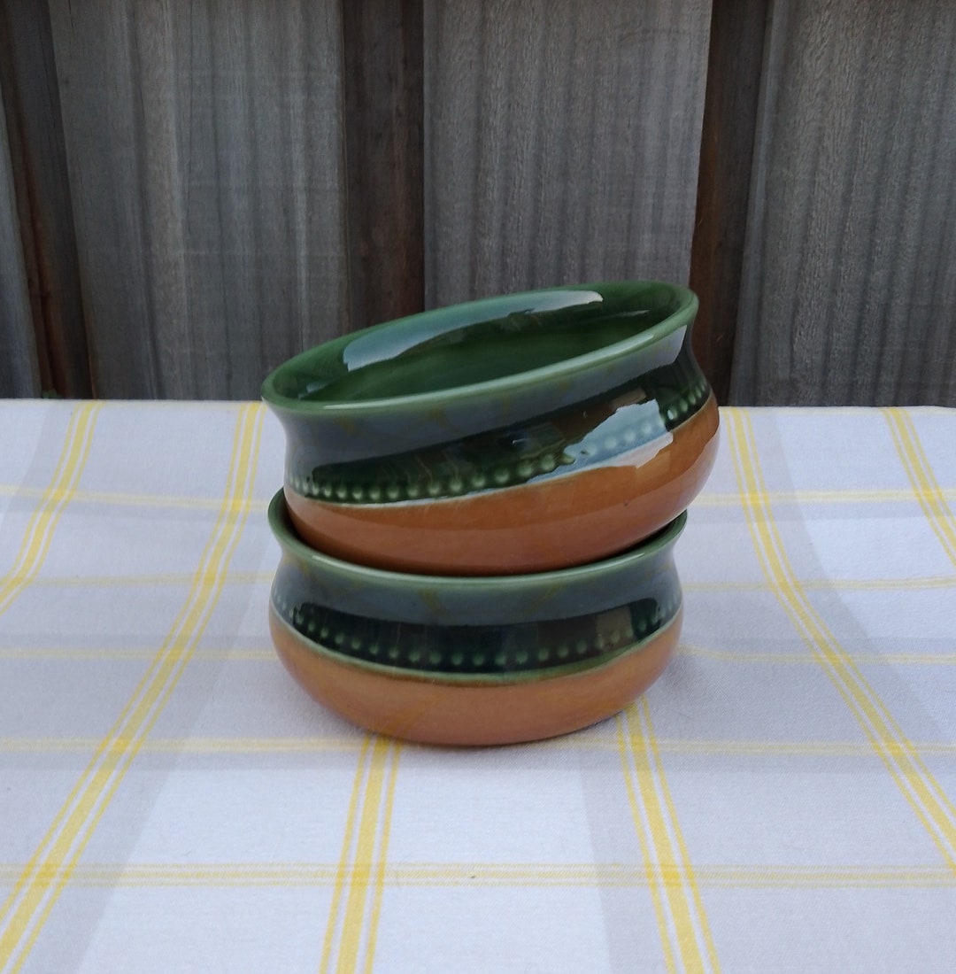 Bendigo Pottery Green and Brown Glaze Two Casserole Dishes / Etsy