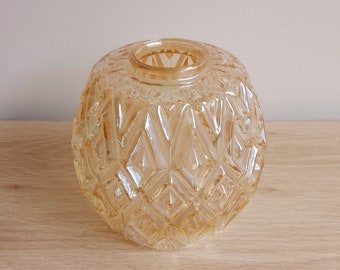 Vintage Midcentury Light Shade, champagne coloured shade with geometric patterns