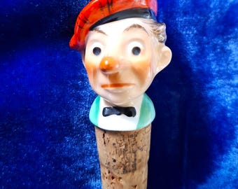 Tapón de botella vintage de hombre escocés de los años 60: cerámica para bar con gorro Glengarry
