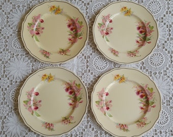 Four Royal Doulton 'Orchid' Dinner Plates, beautiful vintage 1930s plates