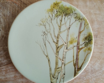 Rare Martin Boyd Pottery Hand painted Plate with eucalyptus trees, signed Martin Boyd Australia