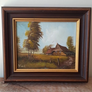 Vintage oil painting of a country scene, original painting signed by artist, framed, circa 1960s