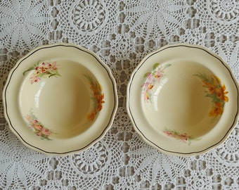 Two Royal Doulton 'Orchid' Rim Cereal Bowls, beautiful 1940s bowls