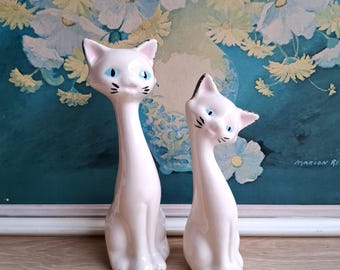 ヴィンテージの手描き陶器の長い首の猫 - イタリア製、ミッド