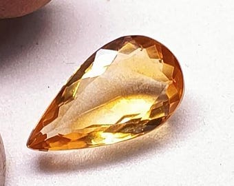 Natural faceted Pear Citrine Gemstone: Yellow Crystal for Jewelry making