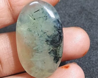 Oval Prehnite Cabochon: Light Green Polished Gemstone (30x18x6)