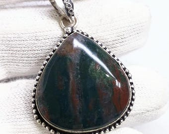 Handmade Bloodstone Pendant, Sterling Silver Gemstone Jewelry