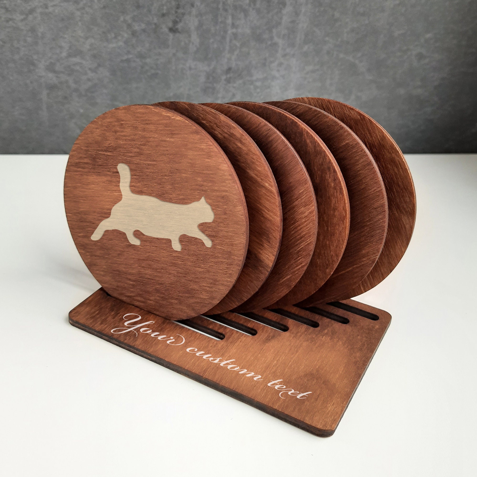Cat coaster set of 6 Ecofriendly Natural wood coasters Etsy