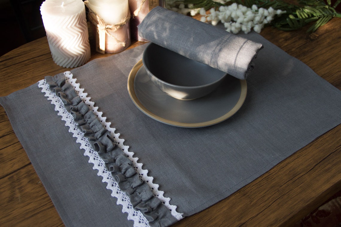 Christmas Placemats and napkins sets Dark Grey linen placemats Etsy