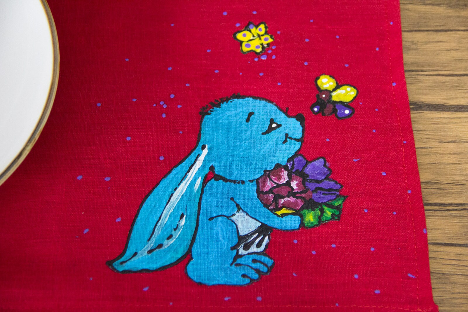 Bunny Rabbit placemats and napkins 100 Linen Hand painted Etsy