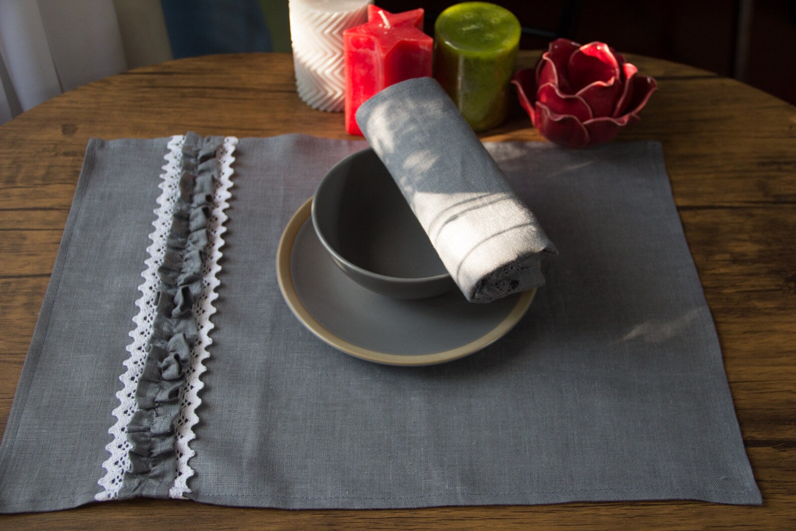 Christmas Placemats and napkins sets Dark Grey linen placemats Etsy