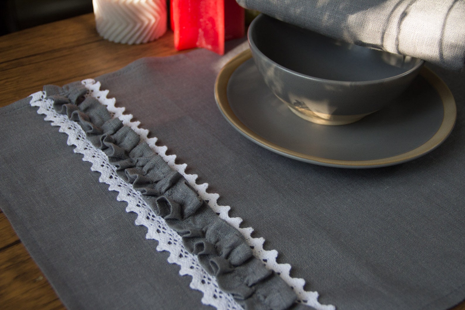 Christmas Placemats and napkins sets Dark Grey linen placemats Etsy