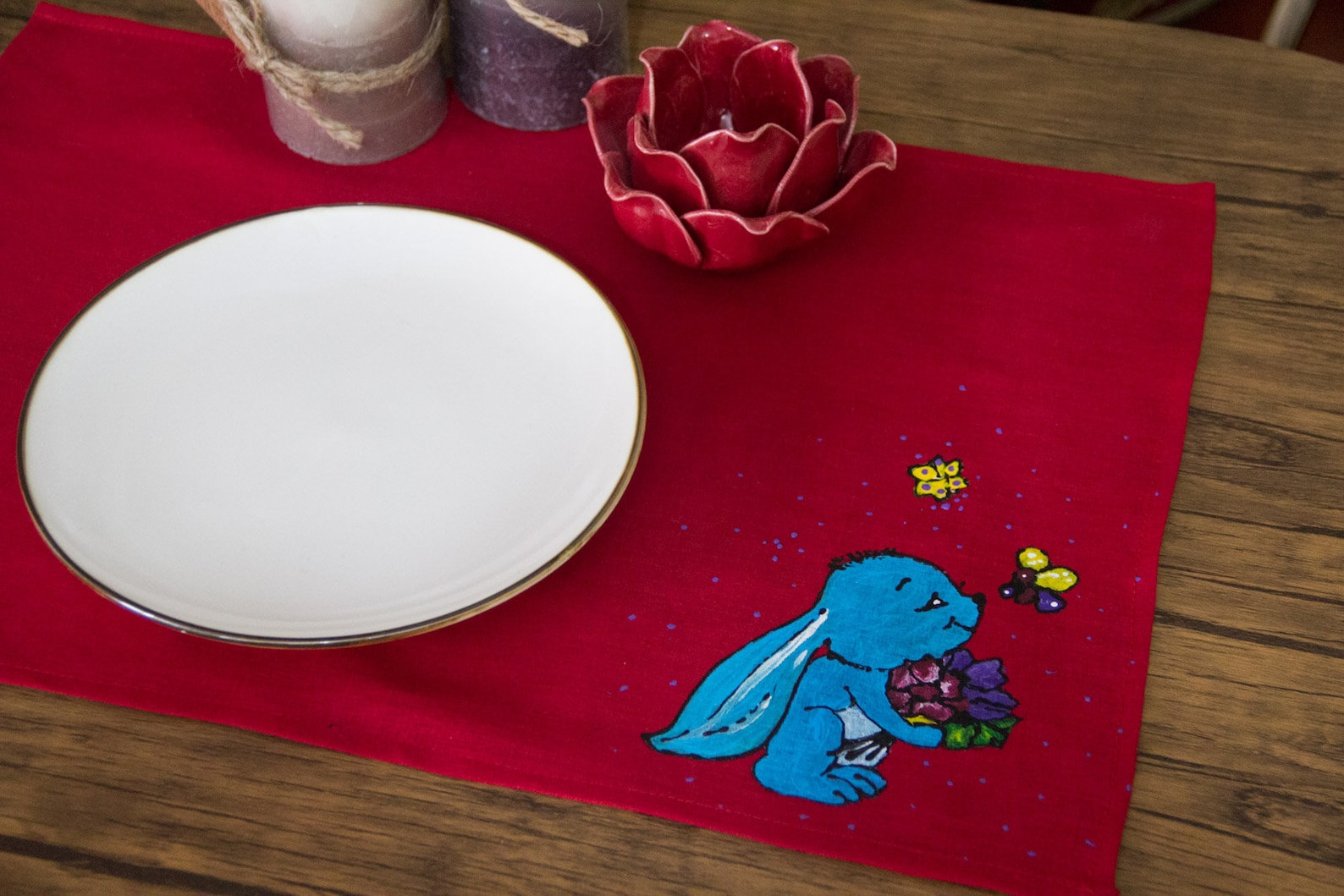 Bunny Rabbit placemats and napkins 100 Linen Hand painted Etsy