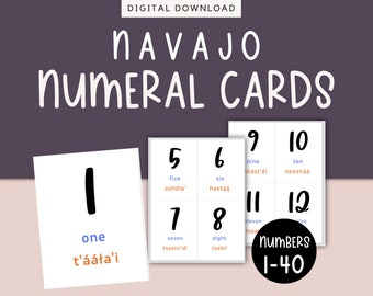 Navajo & English/ Diné Bizaad number flash cards PDF download numbers 1 to 40