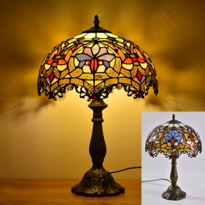 Tiffany Style Baroque Table Lamp Stained Glass 12 Inch Round Shade Bedside Lamp Decoration Bedroom Living Room Cafe