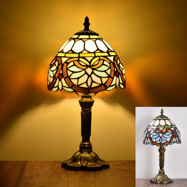 Lampe de table baroque de style Tiffany, vitrail 20 cm, abat-jour rond, lampe de chevet, décoration chambre, salon, café